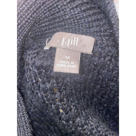 J. JILL Cardigan Sweater Medium Black Bell Sleeve Chunky 1-Button Alpaca Wool - Picture 7 of 8